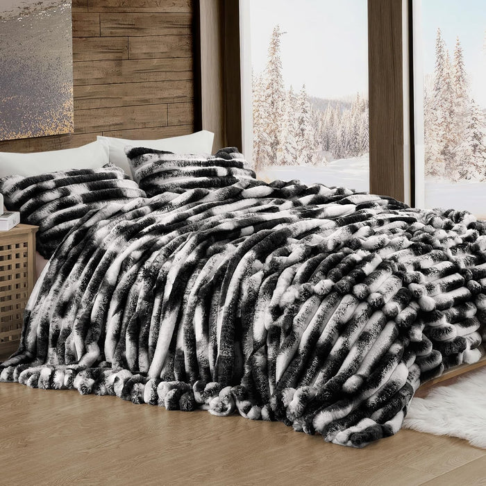 Wonderful 3 Pieces Fluffy Faux Rabbit Fur Bubble Comforter Set King Size, Tie-Dyeing Multiple Grey Plush Fuzzy Bedding Set, Warm Soft Bubble Comforter Bedding Set for Winter