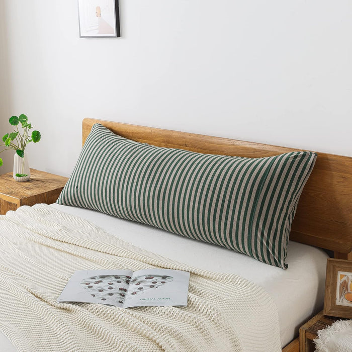 H HOUSEHOLD Pillowcases, 100% Cotton Jersey Knit, Soft and Cozy, Wrinkle, Stain Resistant with Envelope Closure (Dark Blue Stripe, Queen Size Pillowcase (20" x 30"))