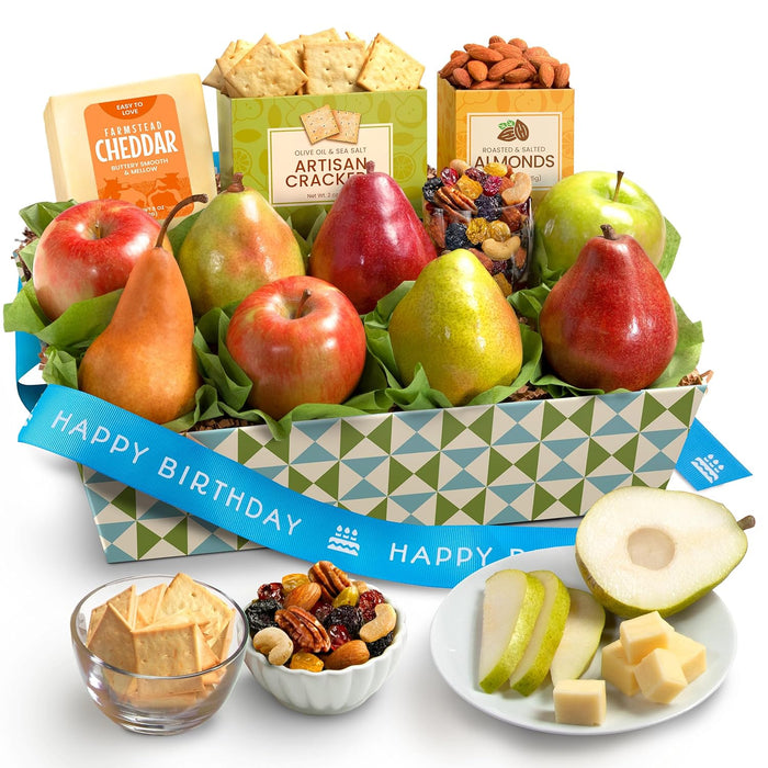 A Gift Inside Classic Fresh Fruit Basket Gift with Crackers, Cheese and Nuts for Holiday, Thank You, Birthday, Get Well, Anniversary, Corporate