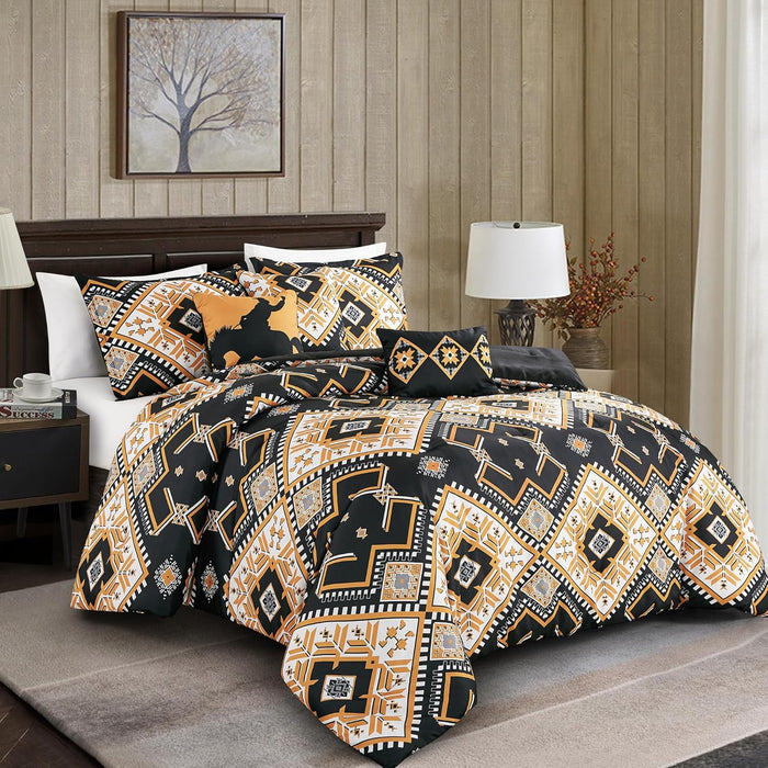 JCrown 6 Piece Bed in Bag Comforter Set - Safari Animal Print - Geometric Pattern in Southwestern Colors - Botanical Style Prints - Ultra Soft All Season Bed Set for Your Bedroom (Animal Print, Queen)