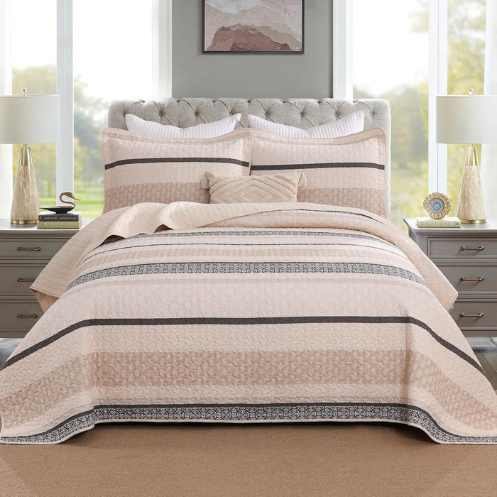 Homzard Quilts Queen Size - Black and White Queen Comforter Set, 100% Cotton Black Grey Striped Bedding Set, Lightweight Reversible Bedspread Set, 3 Piece All Season