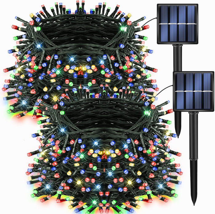 Dazzle Bright 2 Pack Total 400LED 132FT Halloween Solar String Outdoor Lights, 8 Modes Waterproof Halloween Lights for Bedroom Patio Garden Tree Party Yard Decoration (Purple & Orange)