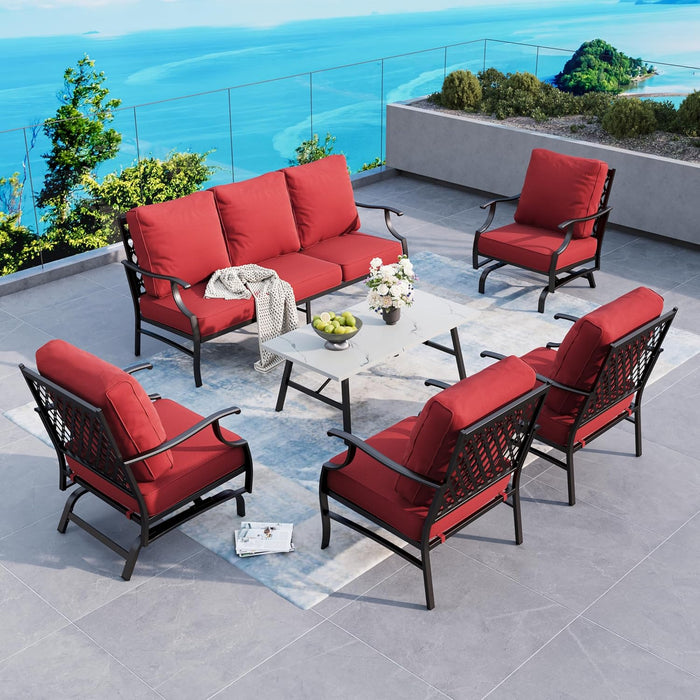 7 Piece Outdoor Patio Furniture Sets Metal Modern Outoor Patio Conversation Set with 5.75" Extra Thick Cushion for Deck Backyard