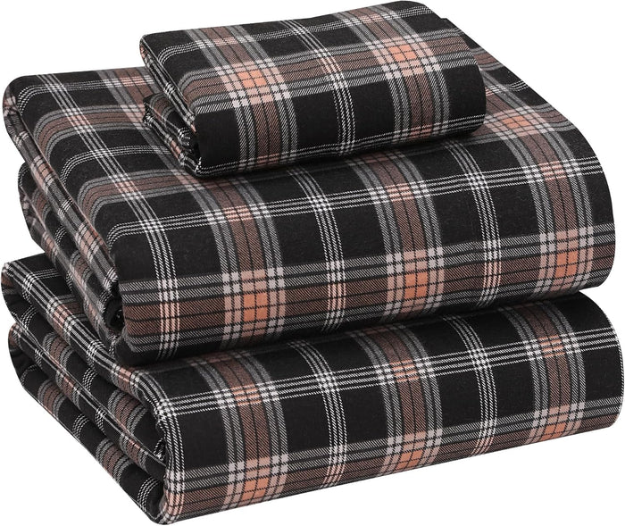 RUVANTI Flannel Sheets Full Size - 100% Cotton Double Brushed Bed Sheets Set, Deep Pockets 16 Inches, All Seasons Breathable & Extra Soft Full Sheets, Warm & Cozy, 4 Piece, Jasmine Stamp Cream