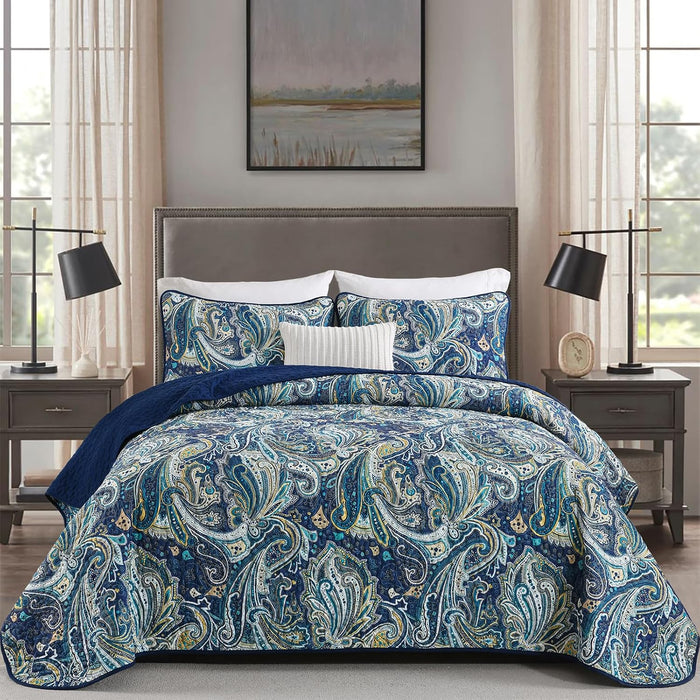 DJY Red Paisley Quilt Set California King Boho Bedspread 3 Pieces, Soft Lightweight Microfiber Coverlet Set Paisley Floral Pattern Bedding for All Season, 112"x96"