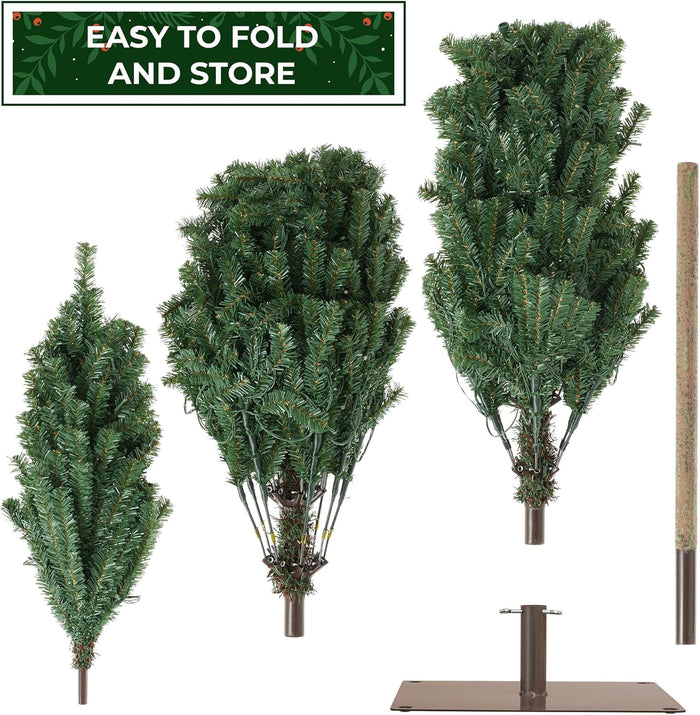 Casafield 6.5FT Pre-Lit Realistic Pencil Alpine Fir Artificial Holiday Christmas Tree with LED Lights and Metal Stand