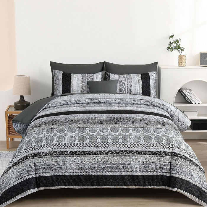 Cottolester Boho Comforter Set Full Size 8 Piece Bed in a Bag Bohemian Striped Bedding Quilt Set Aqua Paisley Floral Comforter and Sheet Set,Soft Microfiber Complete Bedding Sets for All Season