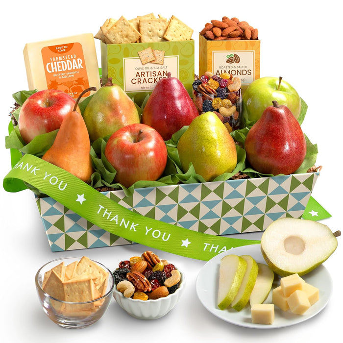 A Gift Inside Classic Fresh Fruit Basket Gift with Crackers, Cheese and Nuts for Holiday, Thank You, Birthday, Get Well, Anniversary, Corporate