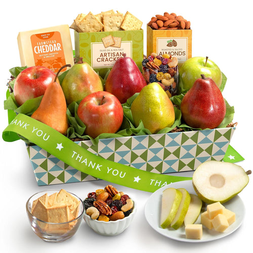 A Gift Inside Classic Fresh Fruit Basket Gift with Crackers, Cheese and Nuts for Holiday, Thank You, Birthday, Get Well, Anniversary, Corporate