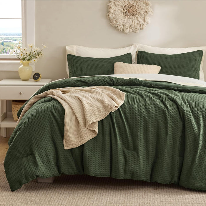Bedsure Waffle Comforter Set Queen, Soft and Breathable Khaki Bedding Comforter Set, 3 Pieces, 1 Waffle Weave Comforter (90" x 90") and 2 Pillowcases(20" x 26")