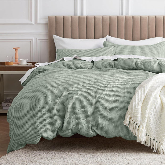 Bedsure Cotton Duvet Cover King - 100% Cotton Waffle Weave Linen Color Duvet Cover, GentleSoft™ and Breathable King Bedding Set for All Season, 3 Pieces, 104"x90"