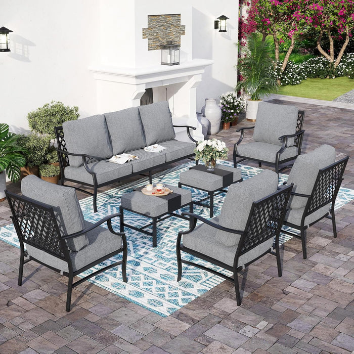 7 Piece Outdoor Patio Furniture Sets Metal Modern Outoor Patio Conversation Set with 5.75" Extra Thick Cushion for Deck Backyard