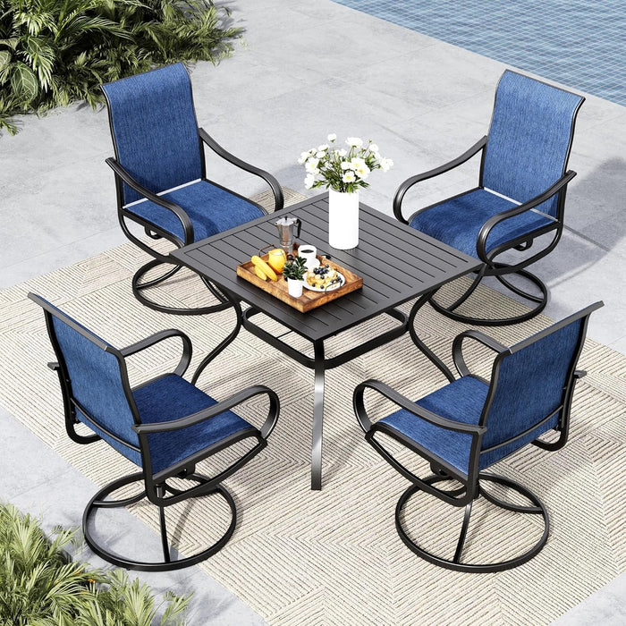 MFSTUDIO Outdoor Dining Set for 4，Round Patio Table and Chairs Set with Umbrella Hole, 5 Piece Patio Furniture Set for Deck, Backyard, Poolside & Garden