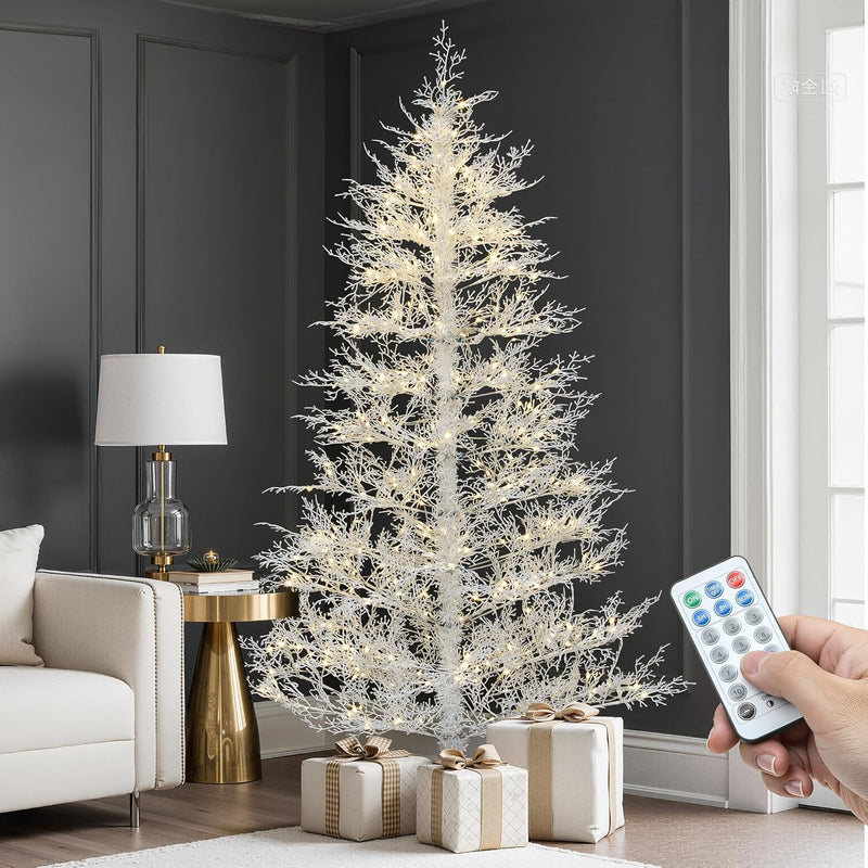 YITAHOME 7.5FT Prelit Slim Fraser Grande Christmas Tree with Remote Control, Artificial Hinged Drooping Pencil Prelit Holiday Christmas Tree w/ 2199 Mixed PE & PVC Tips, 400 Lights & 11 Light Modes