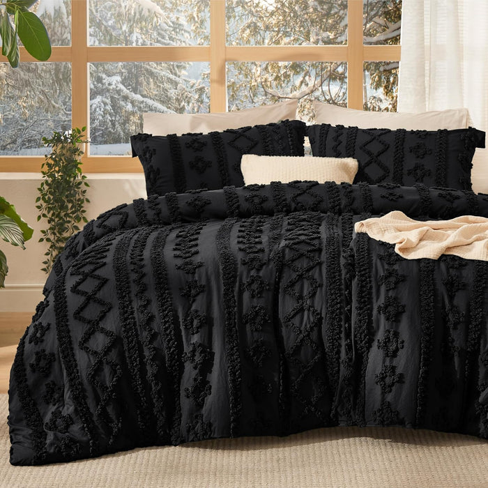 Bedsure Tufted Boho Comforter Set California King Size - Beige Boho Bed Set, GentleSoft™ 3 Pieces Farmhouse Shabby Chic Embroidery Bedding, Gifts for Woman, Soft Jacquard Comforter for All Seasons