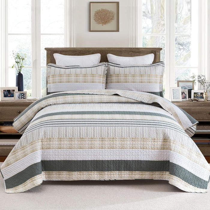 Homzard Quilts Queen Size - Black and White Queen Comforter Set, 100% Cotton Black Grey Striped Bedding Set, Lightweight Reversible Bedspread Set, 3 Piece All Season