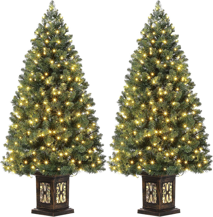 4.5 Ft Artificial Fiber Optic Christmas Tree, Pre-Lit Artificial Potted Xmas Tree with 300 Led Lights, 8 Lighting Modes, Includes Antique Urn Base, 1 PCS