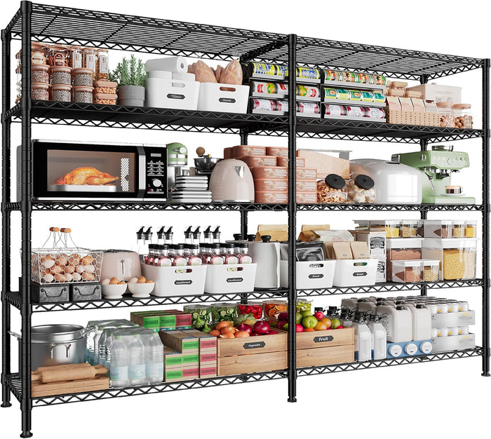 REIBII 69.8" W Storage Shelves 1250LBS Wire Shelving Unit 4 Tier Metal Shelving for Storage Rack Shelves Adjustable Heavy Duty Garage Shelf Pantry Shelves Kitchen Shelving, 69.8"Wx15.8"Dx62.9"H,Black