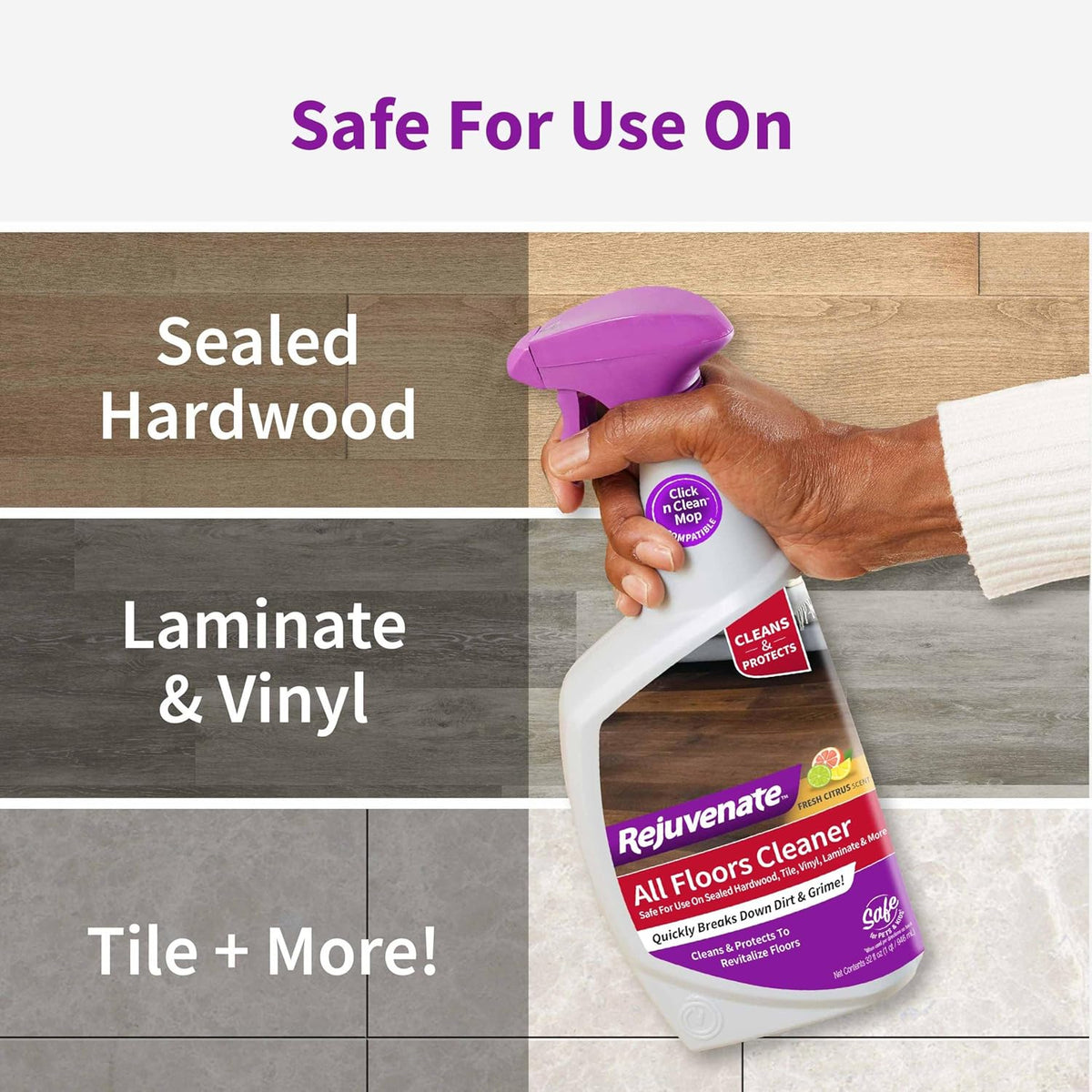 Rejuvenate High Performance All-Floors and Hardwood No Bucket Needed Floor Cleaner Powerful PH Balanced Shine with Shine Booster Technology Low VOC Best in Class Products 32oz