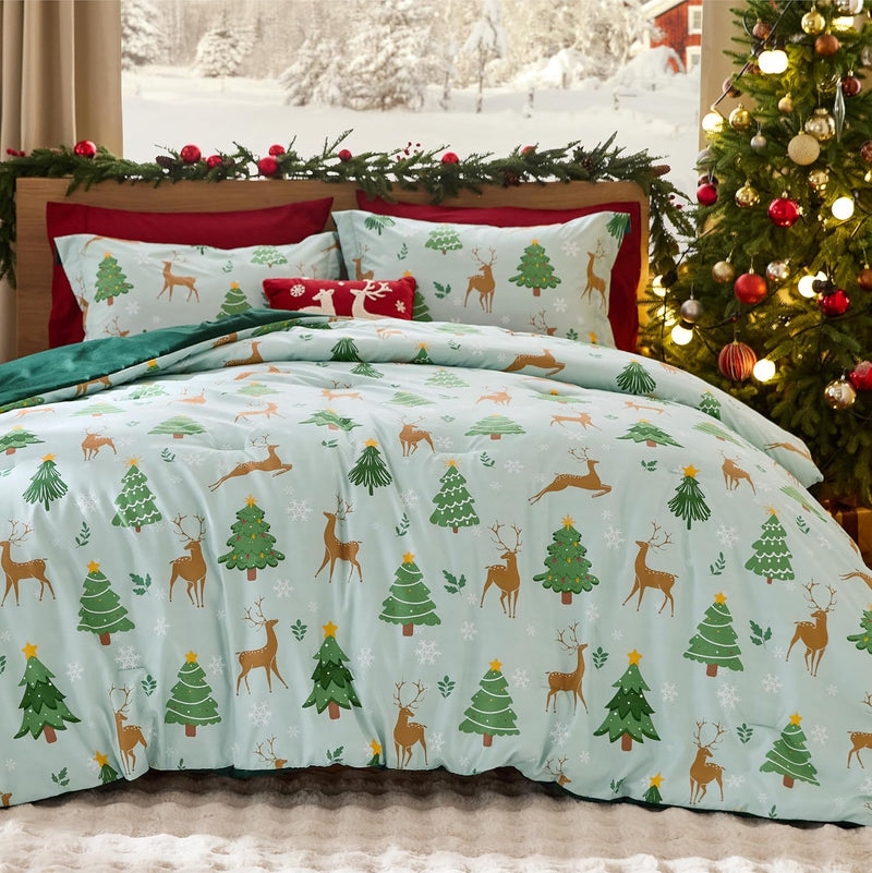 Bedsure Christmas Comforter Set King - Christmas Bed Set with Reindeer, Soft Bedding for Holiday, 3 Pieces, 1 Reversible Buffalo Check Printed Comforter and 2 Pillow Shams