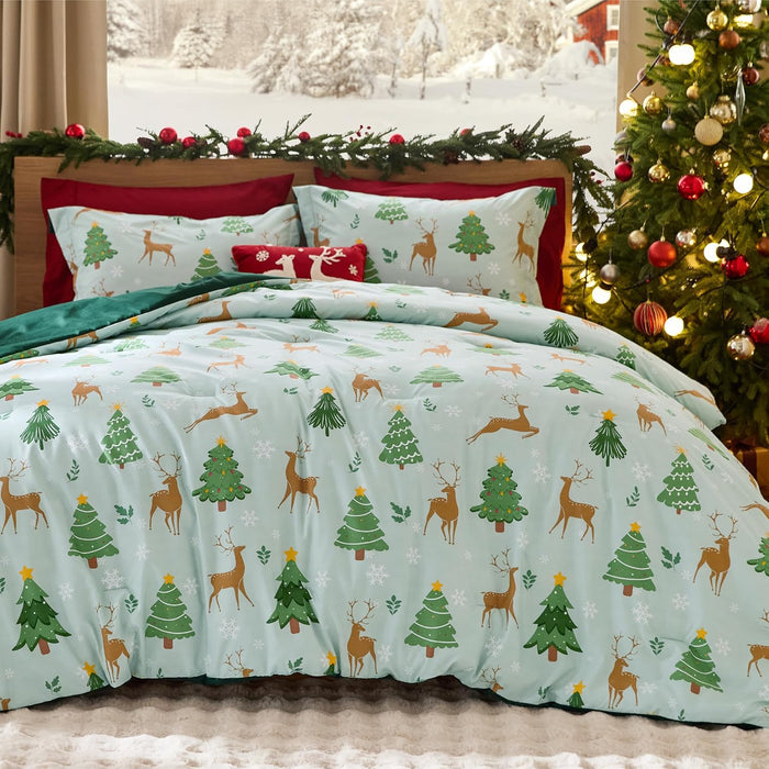 Bedsure Christmas Comforter Set King - Christmas Bed Set with Reindeer, Soft Bedding for Holiday, 3 Pieces, 1 Reversible Buffalo Check Printed Comforter and 2 Pillow Shams