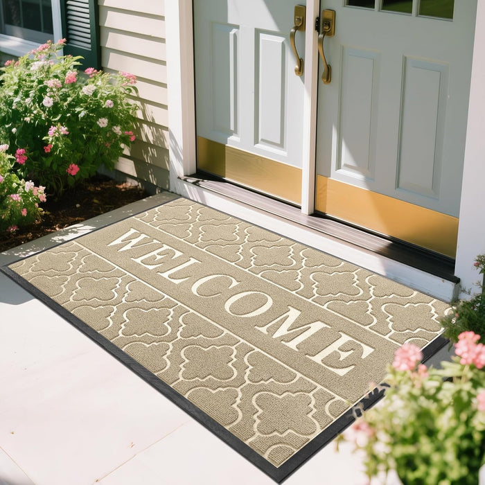Yimobra Welcome Mat Outdoor Indoor 29.5x17, All-Weather Waterproof Front Door Mat Outside Entrance, Non-Slip Low Profile Porch Patio Doormat, Black