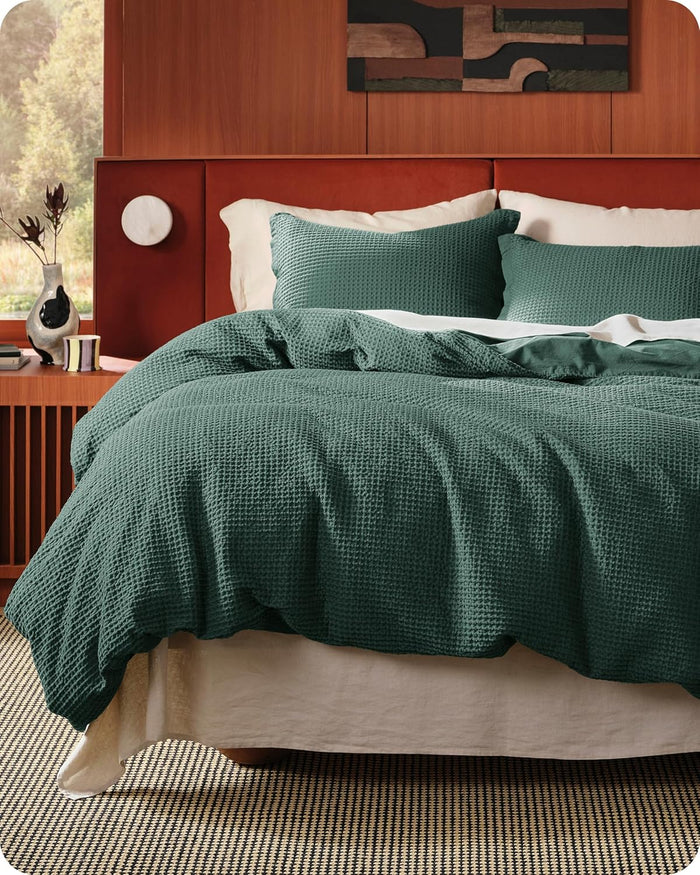 Bedsure Cotton Duvet Cover Queen - 100% Cotton Waffle Weave Khaki Duvet Cover Queen Size, GentleSoft™ and Breathable Tan Bedding Set for All Season, 3 Pieces, 90"x90"