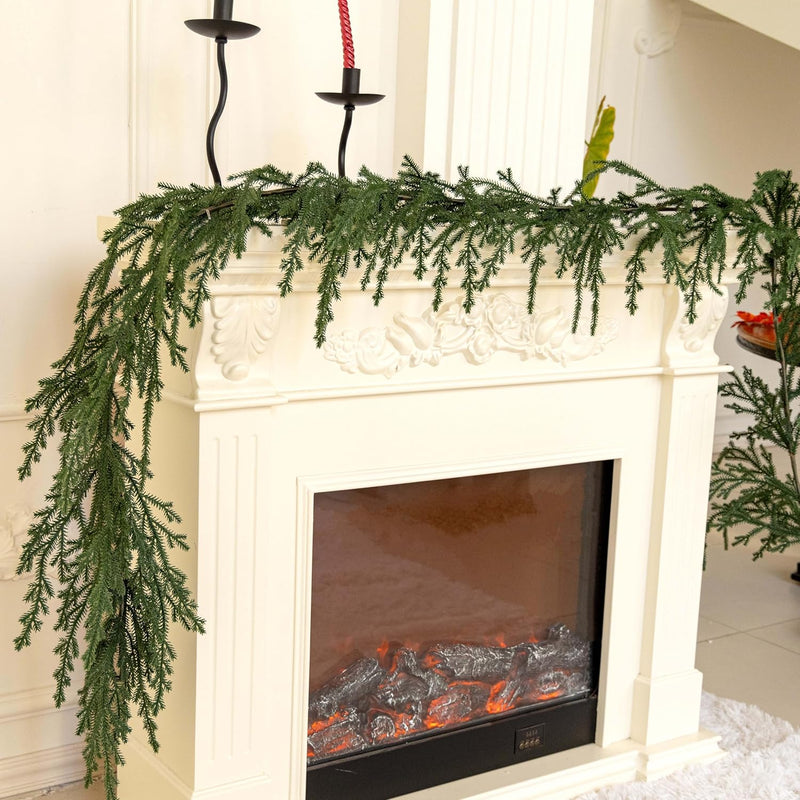 9ft Handmade Christmas Garland,Artificial Cypress Cedar Pine Needles Greenery Seasonal Garland for Christmas Fireplace Winter Holiday Indoor Outdoor Decoration