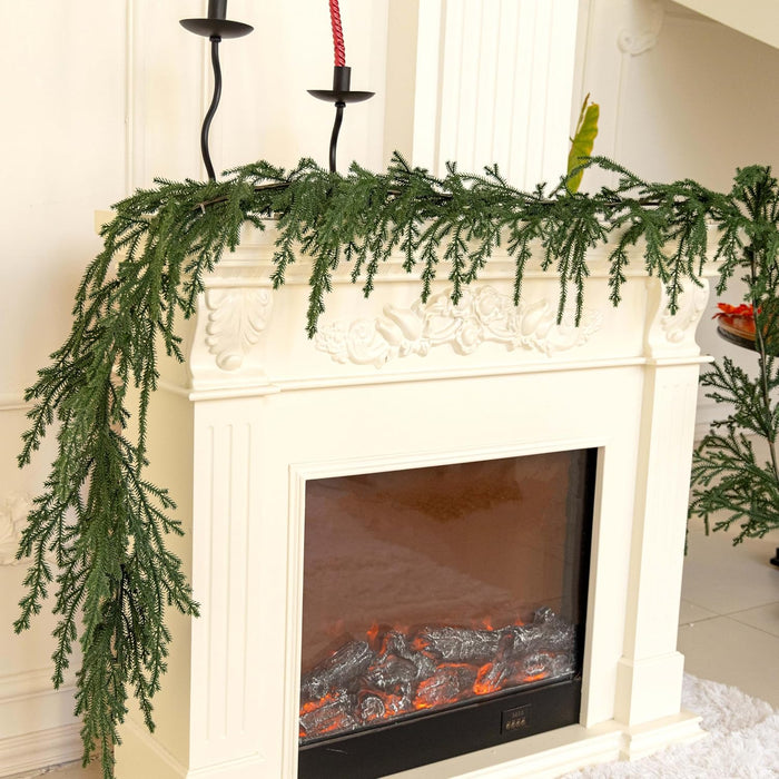 9ft Handmade Christmas Garland,Artificial Cypress Cedar Pine Needles Greenery Seasonal Garland for Christmas Fireplace Winter Holiday Indoor Outdoor Decoration