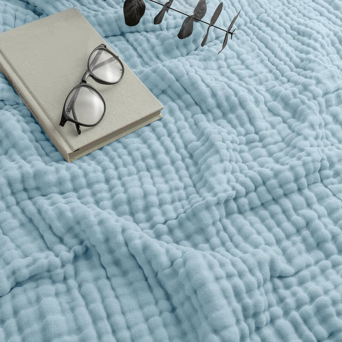Comfy Cubs Muslin Blanket for Adults Queen 90" x 90" - 6 Layer Soft, Breathable & Lightweight Muslin Adult Blanket - Machine Washable & Designed in The US Bedding for All Seasons - Pacific Blue