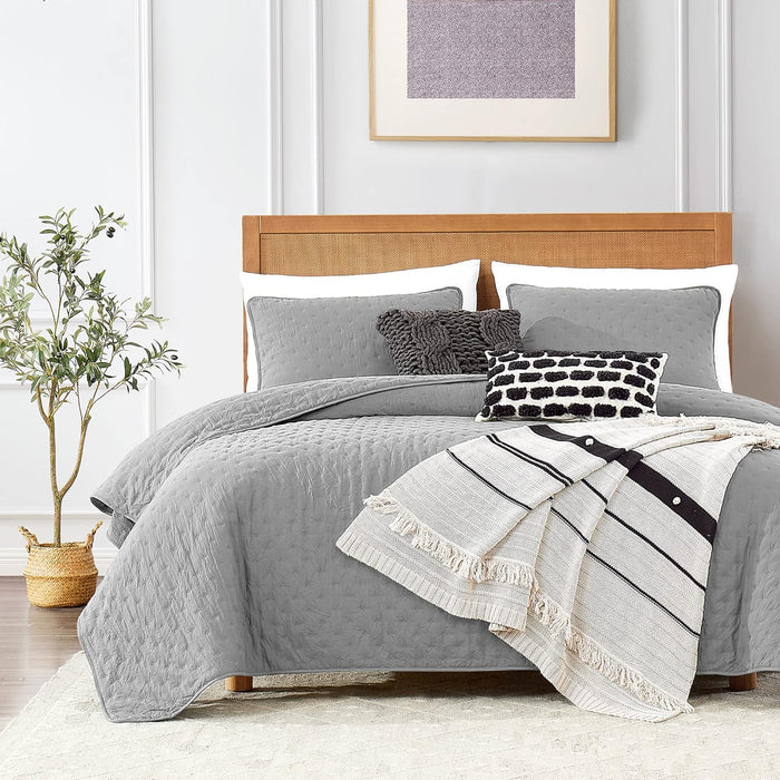 ROARINGWILD Beige Cloud Queen Size Quilt Bedding Sets with Pillow Shams, Farmhouse Lightweight Soft Bedspread Coverlet, All Season Rustic Country Thin Comforter, 3 Pieces, 90x90 inches, Tan Cream
