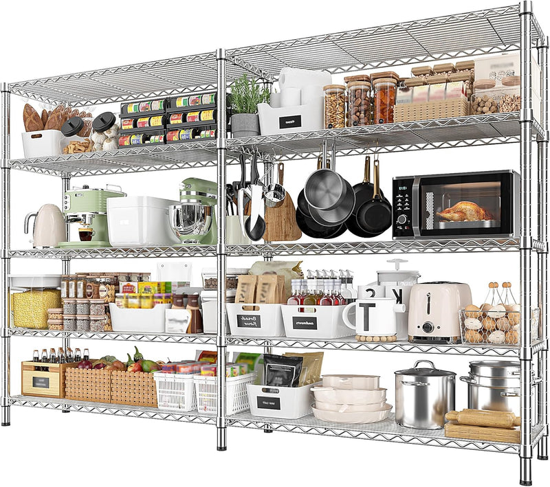 REIBII 69.8" W Storage Shelves 1250LBS Wire Shelving Unit 4 Tier Metal Shelving for Storage Rack Shelves Adjustable Heavy Duty Garage Shelf Pantry Shelves Kitchen Shelving, 69.8"Wx15.8"Dx62.9"H,Black