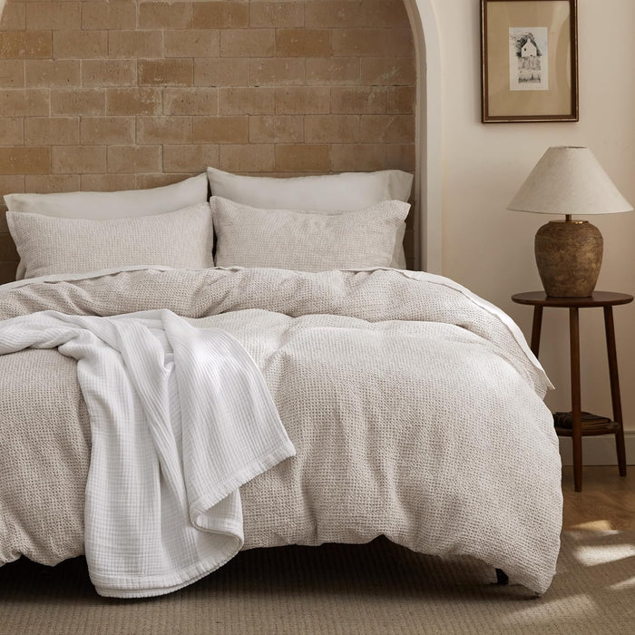 Bedsure Cotton Duvet Cover Queen - 100% Cotton Waffle Weave Khaki Duvet Cover Queen Size, GentleSoft™ and Breathable Tan Bedding Set for All Season, 3 Pieces, 90"x90"