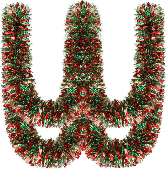 Dingion 59 Feet Christmas Tinsel Garlands Metallic Twist Garland Hanging Garland Ornaments for Halloween Christmas Tree Party Supplies Indoor and Outdoor Decoration(Shinny,Red Green Silver)