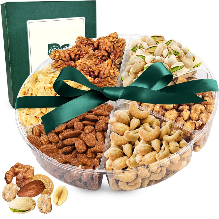 Holiday Nuts gift Basket - Delicious Mixed Cravings Gourmet Collection, Features 7 Sectional Platter with Freshly Roasted Nuts, Thanksgiving Gift Basket.
