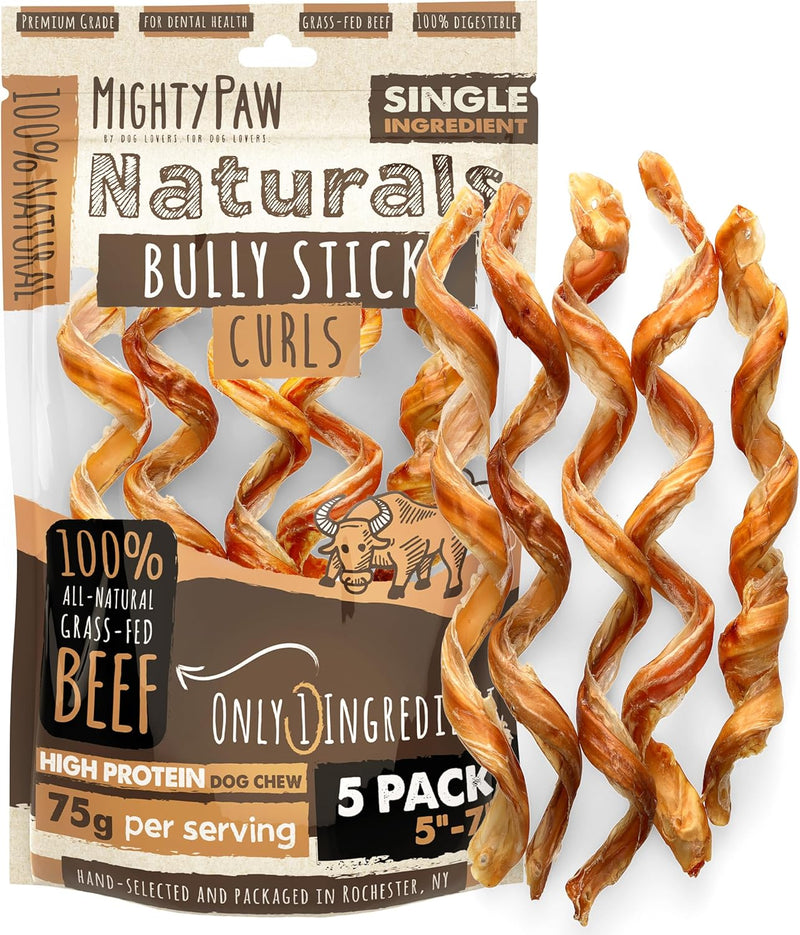 Mighty Paw Long Lasting 12" Bully Sticks for Dogs - All Natural Grass Fed Beef Chews. Lower Odor Dog Bully Sticks for Large Dogs, Medium and Small Breeds. Single Ingredient Treats