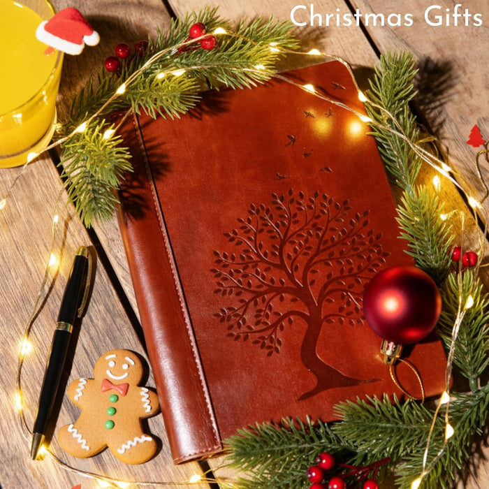 SETTINI® Tree of Life Journal Gift Set - Hardcover Vegan Leather, Unique Pen Holder, Lined, 192 Pages, 6 x 8.5 inches - Includes Pen for Writing and Travel - Christmas Gifts