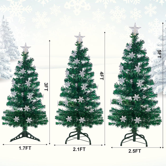 Prsildan 5 FT Artificial Christmas Tree, Pre-Lit Optical Fiber Xmas Trees with Multicolor LED Lights, Snowflakes & Top Star, Lighted Christmas Tree Holiday Home Decor
