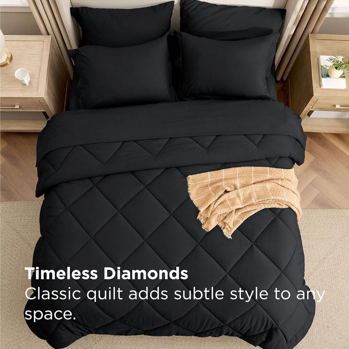 Bedsure 7 Pieces Queen Comforter Set Premium Series, Hotel Luxury Soft Bed in a Bag, Goose Down Alternative, Safe for Sensitive Skin Bedding Comforter All Season Medium Warmth, Black Queen Size,