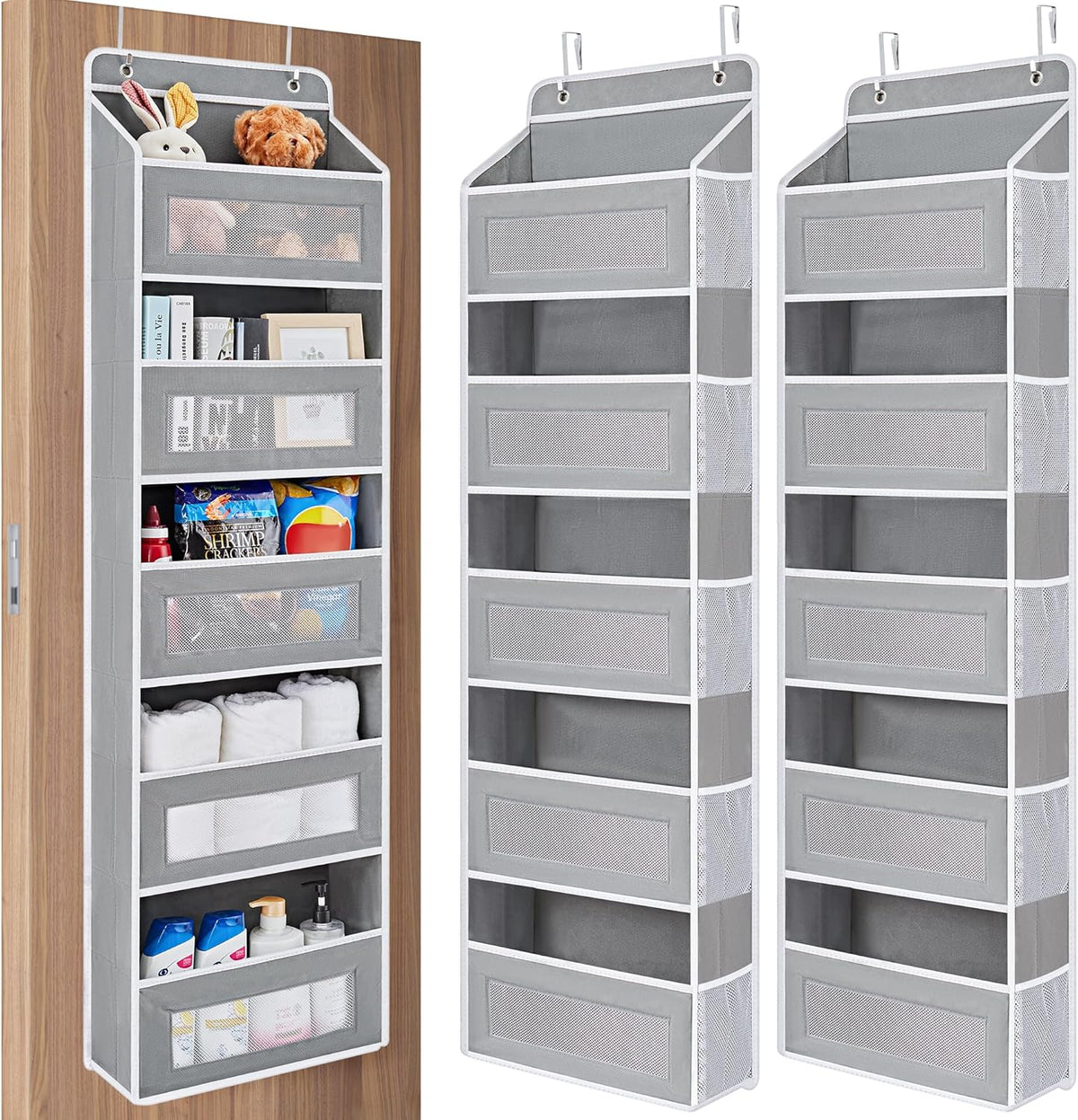 JARLINK Over The Door Organizer Storage, 5 Shelf Hanging Door Organizer with 5 Large Capacity Pockets, Anti Tilt 44 lb Load Behind Door Storage for Bedroom, Bathroom, Pantry, Nursery, (Grey)