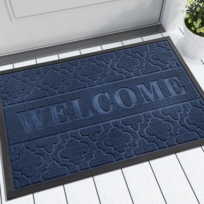 Yimobra Welcome Mat Outdoor Indoor 29.5x17, All-Weather Waterproof Front Door Mat Outside Entrance, Non-Slip Low Profile Porch Patio Doormat, Black