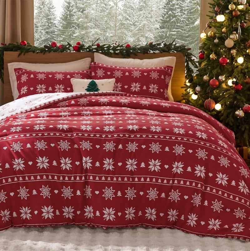 Bedsure Christmas Comforter Set King - Christmas Bed Set with Reindeer, Soft Bedding for Holiday, 3 Pieces, 1 Reversible Buffalo Check Printed Comforter and 2 Pillow Shams