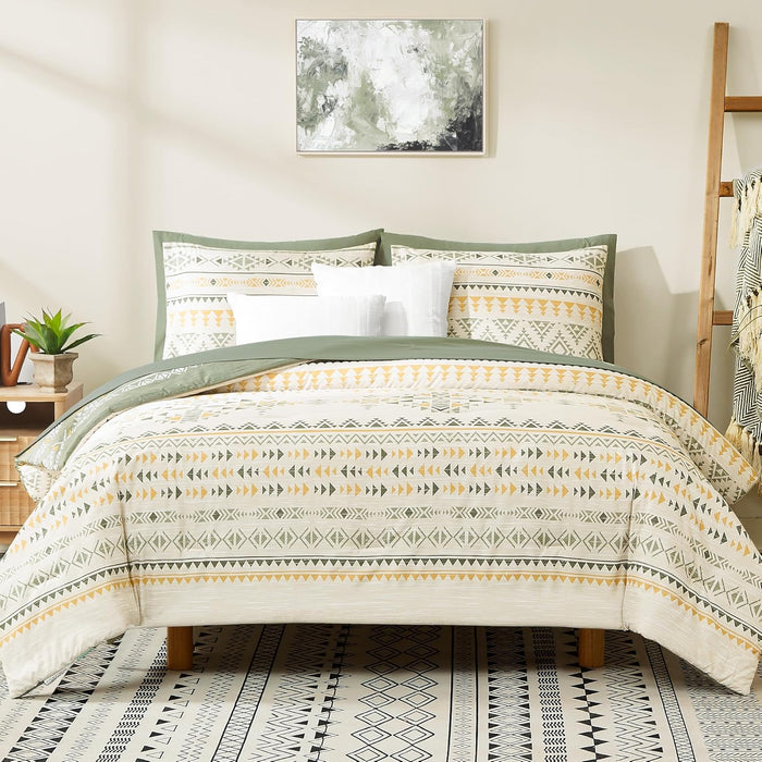 Geniospin Queen Comforter Set - 7 Pieces Reversible Bedding Set, Boho Bed in A Bag, Lightweight Soft Aztec Bedding, All Season Bed Comforter Set with Sheets, Pillowcases & Shams
