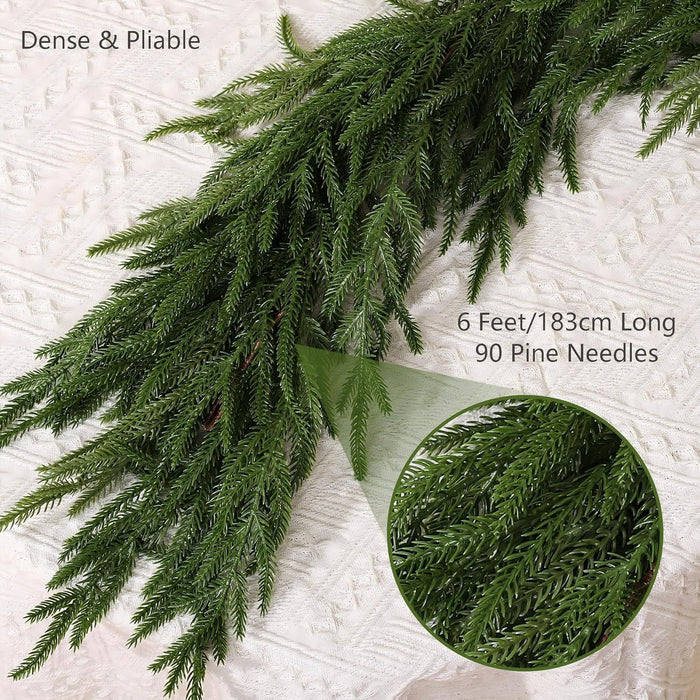 Deluxe Christmas Garland – Real Touch Norfolk Pine Garland for Mantel, Staircase, Arches, and Holiday Decor, Artificial Greenery (Norfolk Pine Garland, 6Feet)
