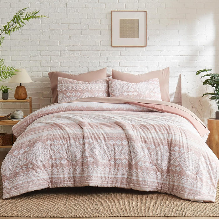 Geniospin King Size Comforter Set- 7 Pieces Boho Bed in a Bag, Western Bedding Set for All Seasons, Reversible Aztec Bedding, Lightweight Comforter Bed Set with Sheets, Pillowcases & Shams