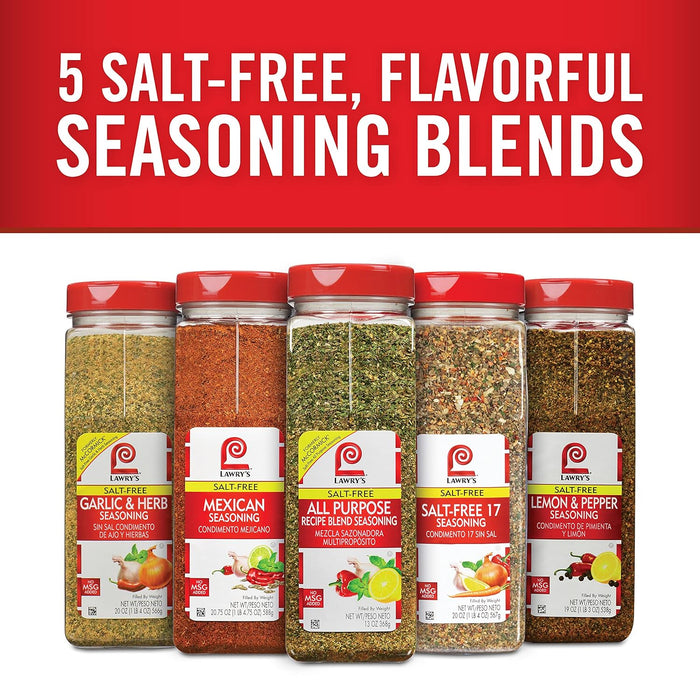 Lawry's Salt Free 17 Seasoning, 20 oz - One 20 Ounce Container of 17 Seasoning Spice Blend Including Toasted Sesame Seeds, Turmeric, Basil and Red Bell Pepper for Seafood Poultry and Beef