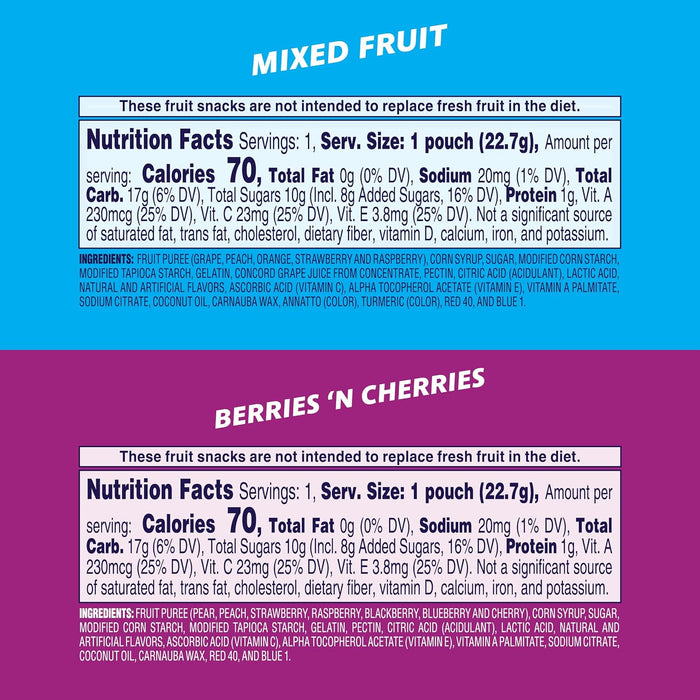 Welch's Fruit Snacks, Mixed Fruit & Berries 'N Cherries Variety Pack, Great for School Lunches, Bulk Pack, Stocking Stuffers, Individual Single Serve Bags, 0.8 oz (Pack of 60)