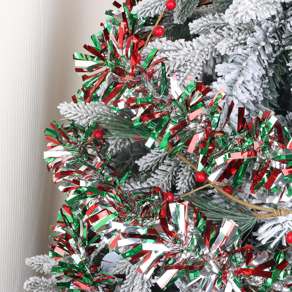 CCINEE 32.8 Feet Christmas Tinsel Garland,Metallic Tinsel Twist Garland Shiny Hanging Decoration for Party Supplies Xmas Tree Home Stairs Indoor Outdoor Decor(Red Green Sliver)