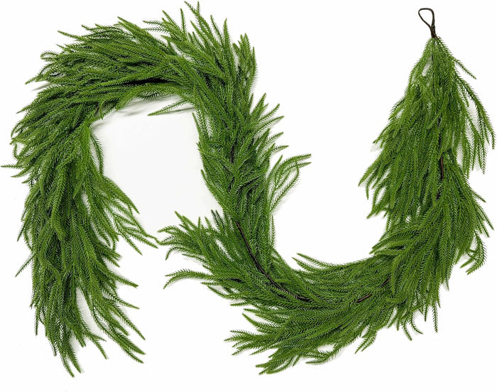 Christmas Garland Norfolk Pine Garland Real Touch Artificial Greenery Garland for Mantle Fireplace Table Indoor Outdoor Decor 6FT