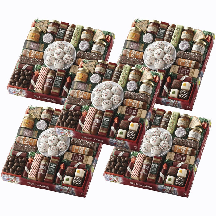The Swiss Colony 27 Favorites Food Gift Set, Summer Sausage Meats and Cheeses, Assorted Chocolates, Candies, Petits Fours, Cheese & Charcuterie Board Gifts Basket, Holiday, Christmas - Holiday Red Box